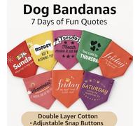 Weekly Dog Bandana Set, 7 Days Cotton Bandanas with Fun Quotes, Double Layer Fabric, 3 Sizessmall,Medium,Large Snap Button Closure, Washable Pet Accessories
