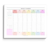 Weekly Hourly Planner Notepad, Daily Planner Desk Pad, Weekly Schedule, To Do List Note Pad, ADHD Planner | 50 Undated Tear Away Sheets | A4 (Rainbow)