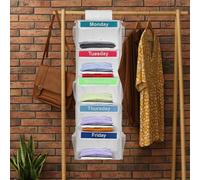 Weekly Kids Clothes Organizer - 5 Shelf Day of Week Hanging Shelf for Monday to Friday - Storage for Hats, T-Shirts, Bags, Towels (White)