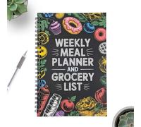 Weekly Meal Planner - 100 Page Spiral Bound Organizer, Meal Prep Journal with Grocery List Section, Colorful Meal Pattern Cover, Personalized Meal Planner Notebook | For Women Mom Kitchen Home Office