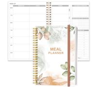 Weekly Meal Planner - A5 Weekly & Daily Meal Prep Journal with Shopping and Grocery Lists for Menu Planning, 93 Sheets/186 Pages Healthy Diet & Weight Loss Tracking, Undated, 52 Weeks, Rose Leaf