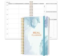 Weekly Meal Planner Notebook - A5 Weekly & Daily Meal Prep Journal with Shopping and Grocery Lists for Menu Planning, Lasts 1 Year, Blue Watercolor