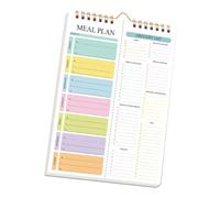 Weekly Meal Planner Notebook with Tearable Grocery Lists and Strong Spirals Binding for Organized Kitchen Refrigerator Diet Plan Notebook
