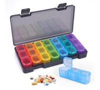 Weekly Pill Box 3 Times A Day (Morn/Noon/Night), Pill Box Organiser, Large Capacity Dosette Box with Label, Portable Carabiner Design Pill Dispenser to Hold Fish Oils Supplements Vitamins