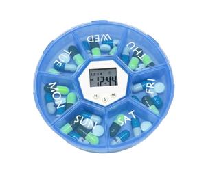 Weekly Pill Box, 7-Compartment Intelligent Pill Box with Timer, Daily Medication Reminder with Morning, Noon, Evening, Compartments for Home, Work, On the Go