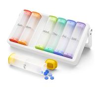 Weekly Pill Box 7 Day 2 Times a Day, KOVIUU Travel Pill Organiser Am Pm, Daily Tablet Organiser Dispenser, Portable Medication Organizer, Large Holder Container for Medicine Vitamin, Translucent-White