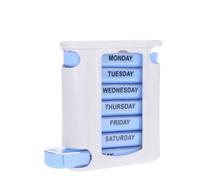 Weekly Pill Box 7 Day 4 Times a Day, Travel Pill Organiser Am Pm, Daily Tablet Organiser Dispenser, Portable Medication Organizer, Large Holder (White+Blue)