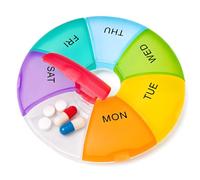 Weekly Pill Box 7 Day, Portable Pill Organiser, Travel Tablet Organiser, Moisture Resistant Storage for Vitamins Supplements & Medication Organizer, Multicolor