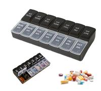 Weekly Pill Box 7 Day, Tablet Organiser Travel Pill Organiser 2 Times A Day Portable Dustproof Pill Dispenser 14 Compartments Pill Case for Medicine Vitamins Fish Oils, 17.5x8.5x3cm