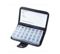 Weekly Pill Box, AM/PM 7 Days Medicine Organiser Black Leather Wallet Tablet Storage Holder for Medicines, Supplements and Vitamins (28 Compartments)