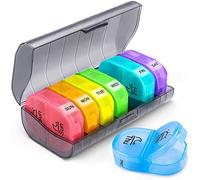 Weekly Pill Box French Morning and Evening Pill Box 7 Days 14 Compartments Round Multi-Coloured Pill Box Portable Weekly Pill Box Large Pill Box for Capsules, Fish Oil, Vitamins