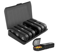 Weekly Pill Box Organiser, 7 Day 3 Times A Day, Portable, Durable and Convenient Travel Pills Case for Tablets, to Hold Vitamins, Cod Liver Oil, Supplements & Medication, Black