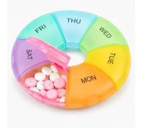 Weekly Pill Box Organiser, 7 Day Round Tablet Organiser, Easy Open Snap Shut Lids Portable Travel Pill Case, Rainbow Medicine Organiser Tablet Box for Vitamins Supplements Medication