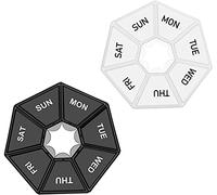 Weekly Pill Box Organiser Portable Travel Pill Box 7 Day Tablet Box BPA Free Travel Tablet Boxes Medicine Box for Vitamins, Fish Oils, Supplements, Medicine for Home, Work, Travel - 2Pcs(Black+White)