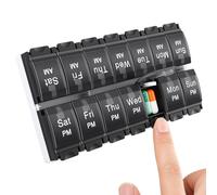 Weekly Pill Box Organizer, Portable Weekly Tablet Box Organizer with Push Buttons Open Design, 7 Day 2 Times AM PM for Work, Travel, Home (Black