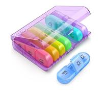 Weekly Pill Box Portable 7 Day Travel Tablet Case with Large Pill 3 Compartments Lightproof for Medications Supplements(Purple Color)