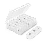 Weekly Pill Box Portable 7 Day Travel Tablet Case with Large Pill 3 Compartments Lightproof for Medications Supplements(White)
