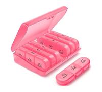 Weekly Pill Box Portable 7 Day Travel Tablet Case with Large Pill 3 Compartments Lightproof for Medications Supplements(Pink)