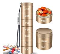 Weekly Pill Case with Removable Days, Sealed Pill Container Aluminum, Small Travel Stackable Pill Holder Nontoxic, Decorative Discreet Portable Pill Organizer 1 Time A Day(Gold)
