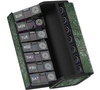 Weekly Pill Organiser 7 Day 2 Times a Day - Kqimi Waterproof Light-Protected Travel Pill Box with Hidden Lock, Large Capacity AM PM Tablet Dispenser for Vitamins Supplements Home Daily Use (Green)