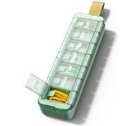 Weekly Pill Organiser 7 Day Pill Box Once a Day with Fabric Carry Loop, Built-in Moisture Protection & Matte Opaque Lids - Portable Travel Medicine Case by Ideerfit (Light Green)