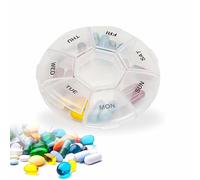 Weekly Pill Organiser 7 Day Tablet Box Round Medicine Storage Case for Travel, Daily Medication, Vitamins, Supplements, Cod Liver Oil - 8.5 X 4.5 X 8.5cm (1pc)