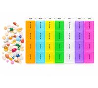 Weekly Pill Organiser Portable Pill Box 4 Times A Day Colour Coded Daily Pill Dispenser for Morning Noon Evening Bed Time 28 Compartments 7 Day Tablet Case for Vitamins Supplements & Medication