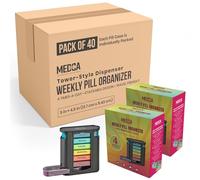 Weekly Pill Organizer, 1 Dispenser, 7 Stackable Compartments Four Times-a-Day - Morning, Noon, Evening, and Bedtime, Black (Case of 40)