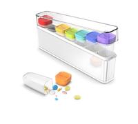 Weekly Pill Organizer 1 Time a Day, HIONXMGA Portable Detachable Travel Pill Box 7 Day, Large Once Daily Pill Holder Case, Color-Coded Dispenser for Vitamin Medicine Supplement Fish Oil, White