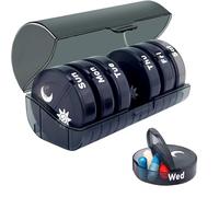 Weekly Pill Organizer 2 Times a Day, 7 Day AM PM Pill Box with 14 Compartments, Capsule Pill Case Portable Medicine Storage Container for Travel, Office, Business Trip & Daily Use (Black-Black)