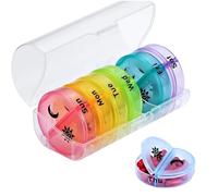Weekly Pill Organizer 2 Times a Day, 7 Day AM PM Pill Box with 14 Compartments, Capsule Pill Case Portable Medicine Storage Container for Travel, Office, Business Trip & Daily Use (Clear-Rainbow)