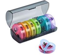 Weekly Pill Organizer 2 Times a Day, 7 Day AM PM Pill Box with 14 Compartments, Capsule Pill Case Portable Medicine Storage Container for Travel, Office, Business Trip & Daily Use (Black-Rainbow)