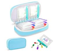 Weekly Pill Organizer 2 Times a Day - Timueetech A6 Waterproof 14 Pill Pouch Bags for Travel, BPA-Free Medicine Storage with Labels & Self-Sealing Design for Vitamins and Supplements, Blue