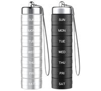 Weekly Pill Organizer 2Pcs Portable Metal Pillbox 7 Compartment Pill Container with Nylon Rope Sealed Waterproof Dampproof Flat Lid 6.1x1.5in 7 Day Organizer