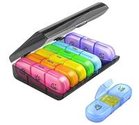 Weekly Pill Organizer 7 Day 21 Compartments 3 Times a Day Morning, Noon, Evening Capsule Box, Portable Medicine Box Pill Storage for Travel, Office, Business Trip (Black-Rainbow)