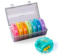 Weekly Pill Organizer 7 Day 3 Times a Day, Portable Travel Waterproof Large Daily Pill Cases Dispensers | Reminders for Pills | Vitamin Fish | Oil Supplements - Rainbow Colors (Black)