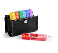 Weekly Pill Organizer Box Case Travel Medication Reminder Daily AM PM, Day Night 7 Compartments in Leather Carrying Case