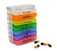Weekly Pill Organizer, BPA Free Travel 7 Day Pill Box Case with Unique Spring Assisted Open Design and Large Compartments to Hold Vitamins, Cod Liver Oil, Supplements and Medication Multicolor