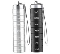 Weekly Pill Organizer Metal Pillbox 7 Compartment Pill Container with Nylon Rope Sealed Waterproof Dampproof Flat Lid Portable 7 Day Pill Organizer 2Pcs 6.1x1.5in