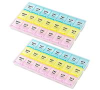 Weekly Pill Organizer - (Pack of 2) 21 Day Pill Planners for Pills Vitamins & Medication, 3 Times-a-Day Medication Reminder Boxes, Easy to Read & Travel Friendly