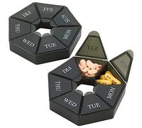 Weekly Pill Organizer - (Pack of 2) 7-Day Pill Container - Arthritis Friendly Portable & Compact Travel Case Daily Compartment Medicine Pills Box for Supplements, Medication, Vitamins and Fish Oils