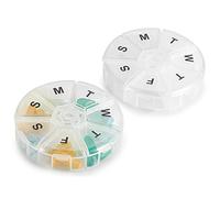 Weekly Pill Organizer - Pack of 2 - Large Round Travel Medication Reminder Daily Monday to Sunday