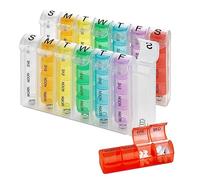 Weekly Pill Organizer - (Pack of 2) Pill Planners for Pills & Vitamins Each Day Week, Four Times-a-Day Medication Reminder, Easy to Read AM/PM Compartments Monday to Sunday for Travel & Purse