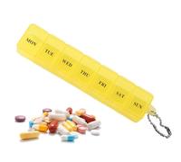 Weekly Pill Organizer - Portable Compartment Holder, Push Button Pods, Moisture Proof Supplements Tray | Locking Desktop Planner for Backpack Luggage Briefcase Car Handbag Elderly Patient