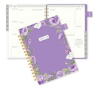Weekly Planner Notebook 2024-2025, AIMPEAK To Do List Notebook From Jul.2024-Jun.2025, Weekly Monthly Planner Daily Work Diary A5 24-25 Spiral Bound with Monthly Tabs, Inner Pocket (Purple Flower)