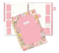 Weekly Planner Notebook 2024-2025, AIMPEAK To Do List Notebook From Jul.2024-Jun.2025, Weekly Monthly Planner Daily Work Diary A5 24-25 Spiral Bound with Monthly Tabs, Inner Pocket (Pink Flower)