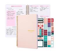 Weekly Planner Notebook, Undated A5 Planner Notebook Daily Planner to Do List Diary,Weekly Goals Planner with Habit Tracker 52 Weeks Planning for Students, Work, Fitness (Pink)