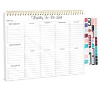 Weekly Planner Notepad, Undated Weekly To Do List Pad 52 Tear off Sheets, Desk Planner with 4 Sheets Stickers for Study, Work, Fitness, 22X28cm - White