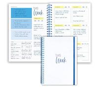 Weekly Planner Spiral Bound Notebook A5 - Undated Planner - To Do List Notebook - Habit Tracker - 52 Weeks - Daily Planner Undated for Home Work Office Business - Goal Planner - Cute Planner - Blue