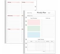 Weekly Planner Undated Refills - 52 Sheets/104 Pages Colorful Weekly Planner for A5 Binder, 6 Hole Punched, 100 gsm White Paper, 5.8" x 8.3"